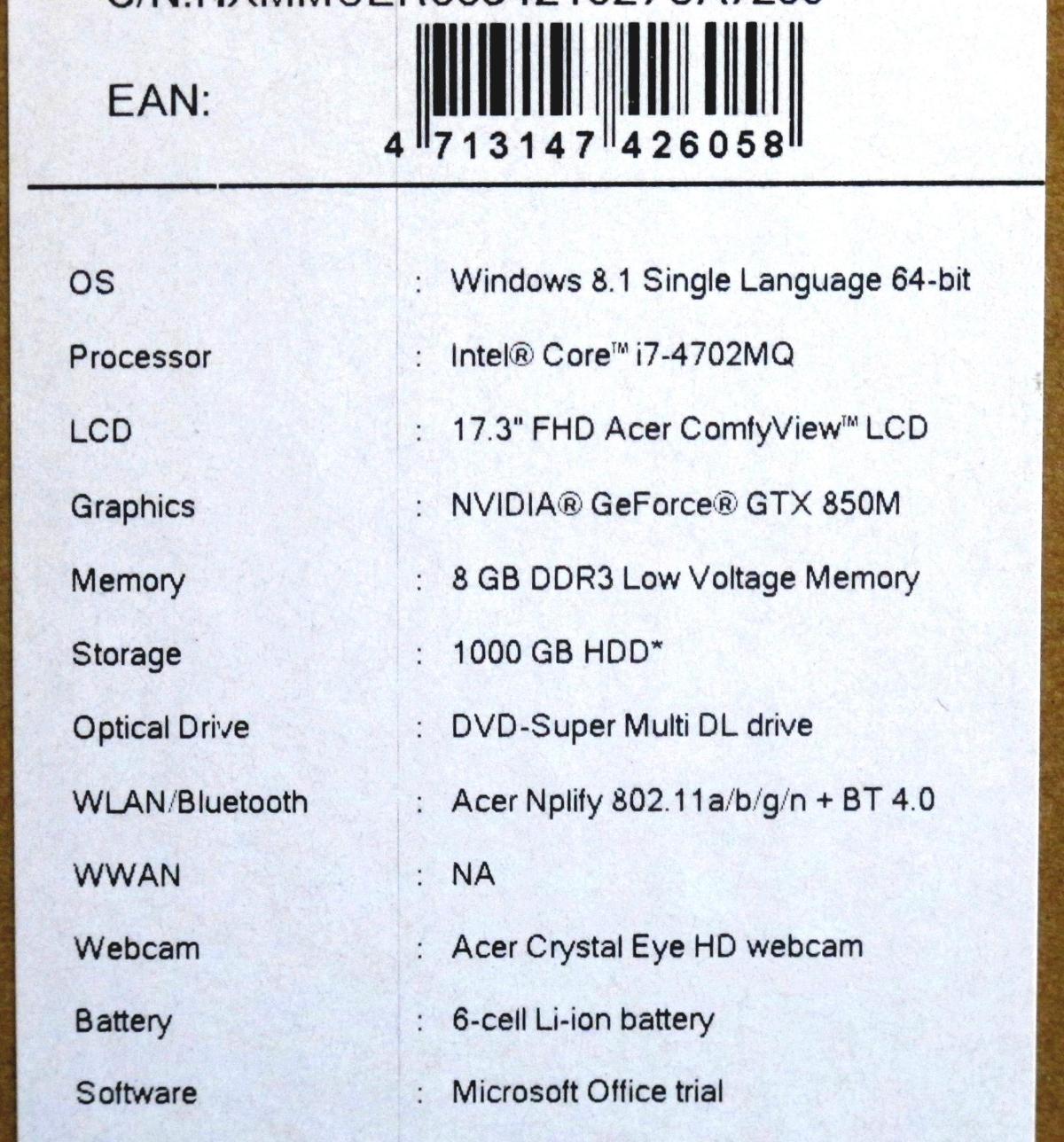 Ноутбук Acer Aspire V3