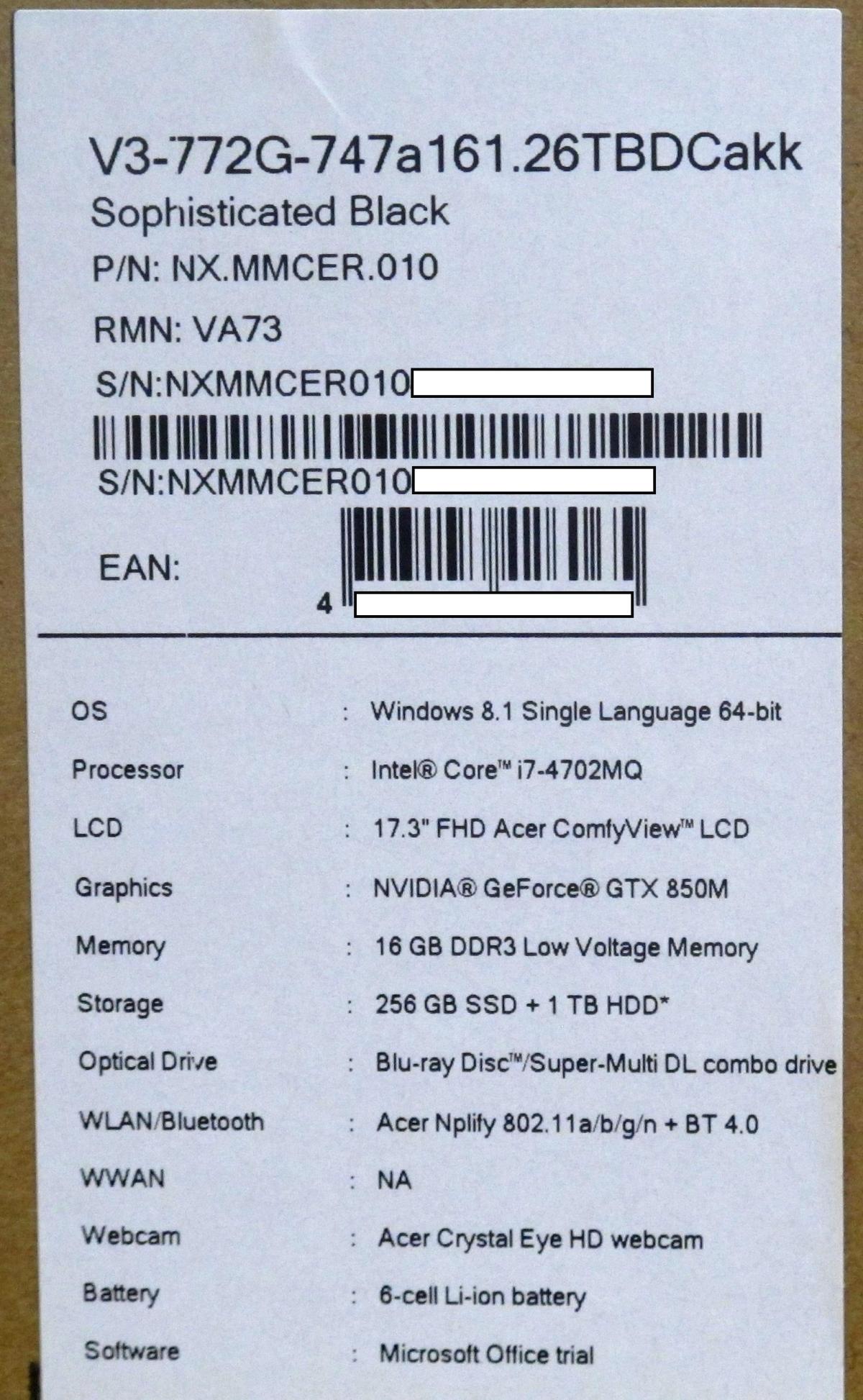 Ноутбук Acer Aspire V3